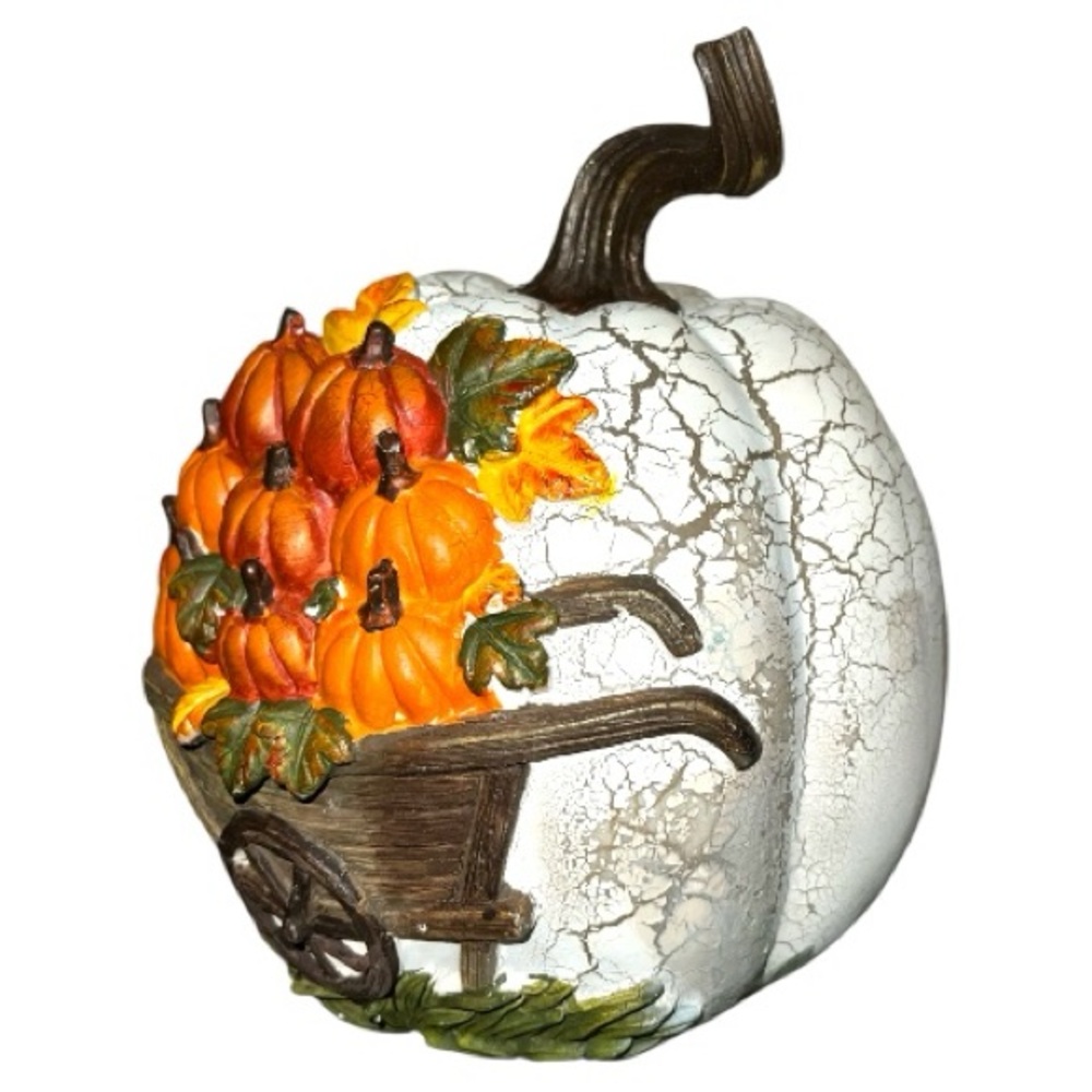Decorative ceramic Pumpkin Wagon Ornament - Picture 4 of 6